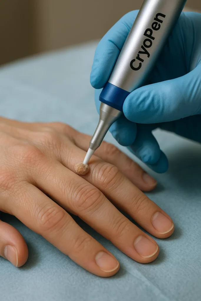 example of cryopen wart removal North Acton treatment on a persons finger