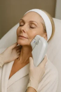 Woman receiving HIFU non surgical facelift treatment North Acton
