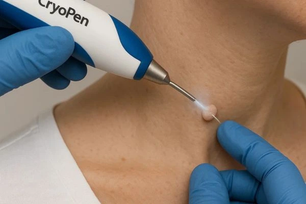 Person receiving Cryotherapy skin tag removal North Acton