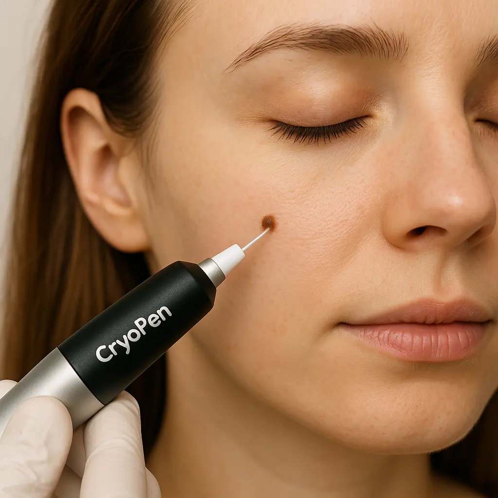 woman receiving facial mole removal North Acton using cryopen